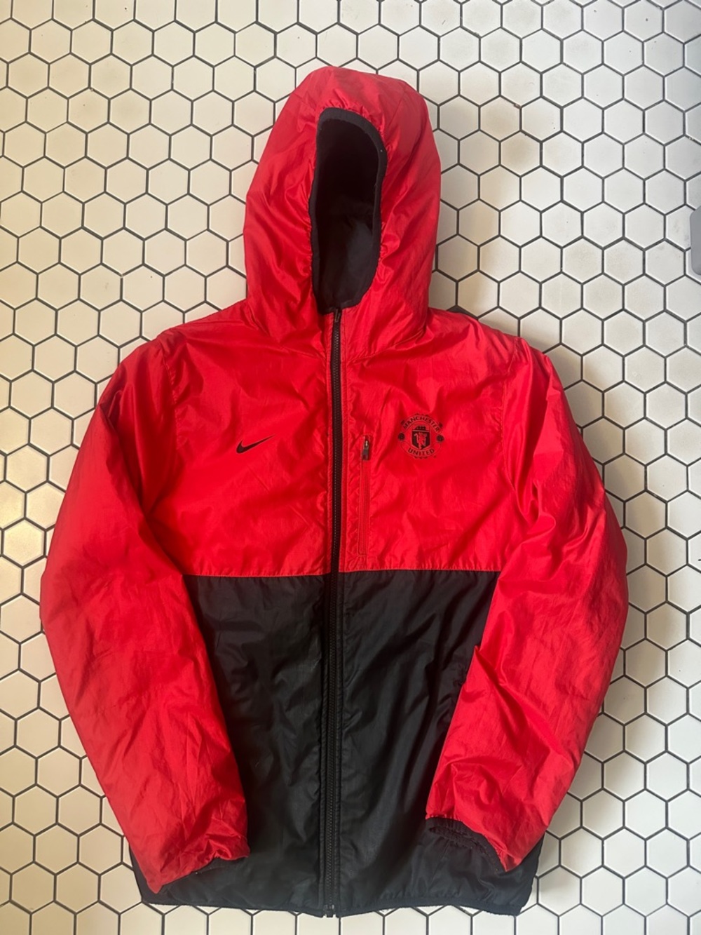 Reversible Manchester United- Nike Black and Red Puffer Jacket